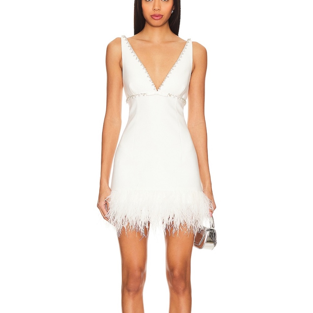 LIKELY Nora Dress White Feather Trim Size 2